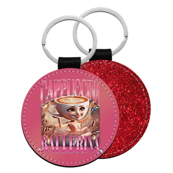 BALLERINA CAPUCHINA FUNK, Μπρελόκ Δερματίνη, στρογγυλό ΚΟΚΚΙΝΟ (5cm)