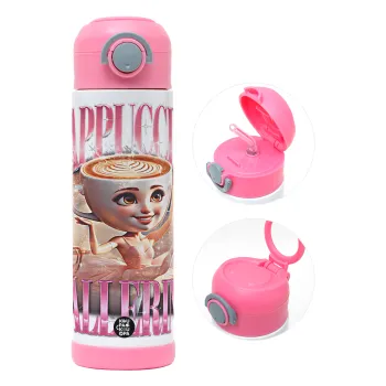 BALLERINA CAPUCHINA FUNK, Παιδικό παγούρι θερμό, ανοξείδωτο, με καλαμάκι ασφαλείας, ΡΟΖ (500ml)