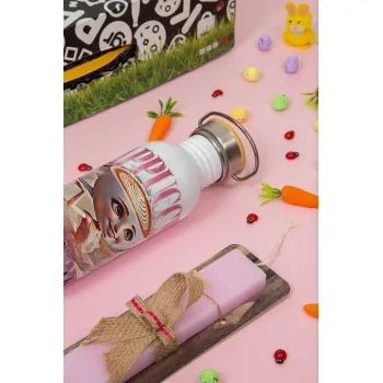 BALLERINA CAPUCHINA FUNK, Easter Set, SS Metallic water bottle (620ml, stainless steel) & scented flat Easter candle (30cm) (PINK)