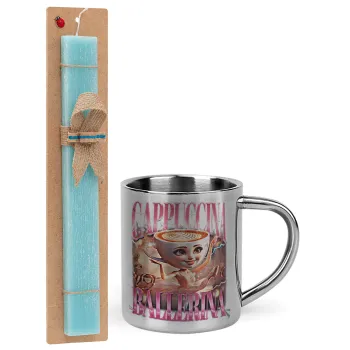BALLERINA CAPUCHINA FUNK, Easter Set, metallic thermal cup (300ml) & aromatic flat Easter candle (30cm) (TURQUOISE)