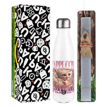 BALLERINA CAPUCHINA FUNK, Easter candle, metallic white thermos bottle (500ml) & aromatic flat candle (30cm) (GRAY)
