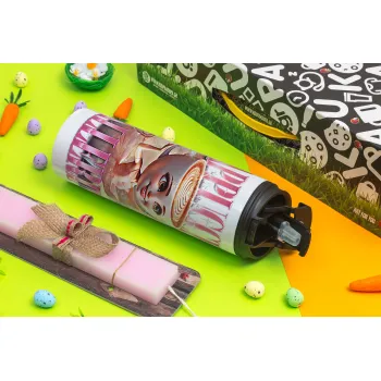BALLERINA CAPUCHINA FUNK, Πασχαλινή Λαμπάδα με Travel Tumbler θερμό με διπλό καπάκι (600ml, BPA free) & κερί αρωματικό πλακέ (30cm) (ΡΟΖ)