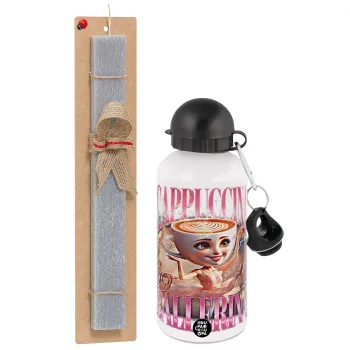 BALLERINA CAPUCHINA FUNK, Easter Set, metallic aluminum water bottle (500ml) & aromatic flat Easter candle (30cm) (GRAY)