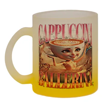 BALLERINA CAPUCHINA FUNK, Κούπα γυάλινη δίχρωμη με βάση το κίτρινο ματ, 330ml