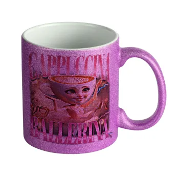 BALLERINA CAPUCHINA FUNK, Κούπα Μωβ Glitter που γυαλίζει, κεραμική, 330ml