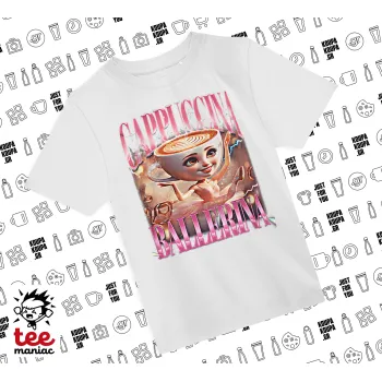 BALLERINA CAPUCHINA FUNK, Άνετο παιδικό T-Shirt ΛΕΥΚΟ από 100% βαμβάκι, για κάθε μέρα. Vegan & OEKO-TEX πιστοποιημένο.