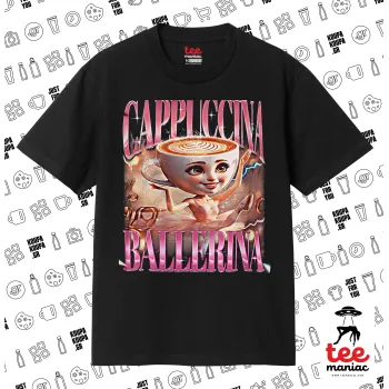 BALLERINA CAPUCHINA FUNK, Κλασικό T-Shirt, διπλής ραφής, χωρίς πλευρικές ραφές ΜΑΥΡΟ από 100% βαμβάκι. Vegan & OEKO-TEX πιστοποιημένο.