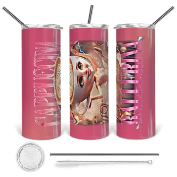 BALLERINA CAPUCHINA FUNK, Tumbler ποτήρι θερμό από ανοξείδωτο ατσάλι 600ml, με μεταλλικό καλαμάκι & βούρτσα καθαρισμού