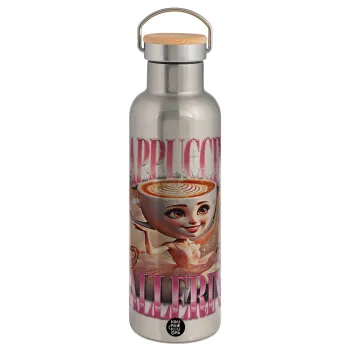 BALLERINA CAPUCHINA FUNK, Stainless steel Silver with wooden lid (bamboo), double wall, 750ml