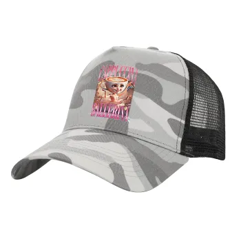 BALLERINA CAPUCHINA FUNK, Καπέλο Ενηλίκων Structured Trucker, με Δίχτυ, (παραλλαγή) Army Camo (100% ΒΑΜΒΑΚΕΡΟ, ΕΝΗΛΙΚΩΝ, UNISEX, ONE SIZE)