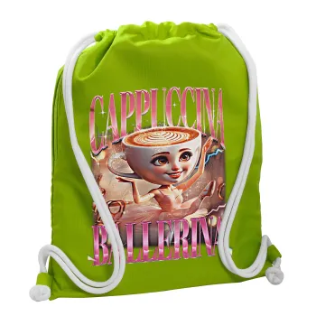 BALLERINA CAPUCHINA FUNK, Τσάντα πλάτης πουγκί GYMBAG LIME GREEN, με τσέπη (40x48cm) & χονδρά κορδόνια