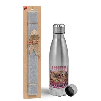 BALLERINA CAPUCHINA FUNK, Easter Set, metallic Inox water bottle (750ml) & aromatic flat Easter candle (30cm) (GRAY)
