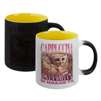 BALLERINA CAPUCHINA FUNK, Κούπα Μαγική εσωτερικό κίτρινη, κεραμική 330ml που αλλάζει χρώμα με το ζεστό ρόφημα