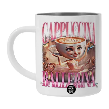 BALLERINA CAPUCHINA FUNK, Λευκή Ανοξείδωτη Μεταλλική Κούπα 450ml - Διπλού Τοιχώματος 