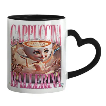 BALLERINA CAPUCHINA FUNK, Κούπα καρδιά χερούλι μαύρη, κεραμική, 330ml