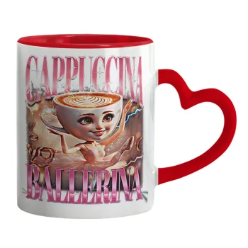 BALLERINA CAPUCHINA FUNK, Mug heart red handle, ceramic, 330ml