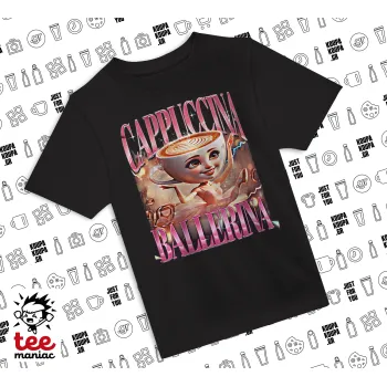 BALLERINA CAPUCHINA FUNK, Άνετο παιδικό T-Shirt ΜΑΥΡΟ από 100% βαμβάκι, για κάθε μέρα. Vegan & OEKO-TEX πιστοποιημένο.