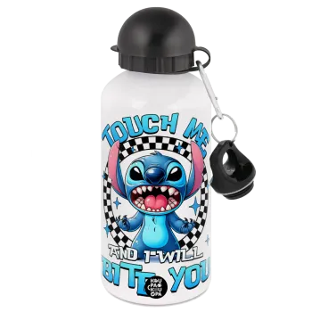 Stitch Touch Me And I Will Bite You, Metal water bottle, White, aluminum 500ml