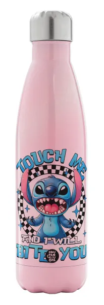 Stitch Touch Me And I Will Bite You — Metal mug thermos Pink Iridiscent (Stainless steel), double wall, 500ml