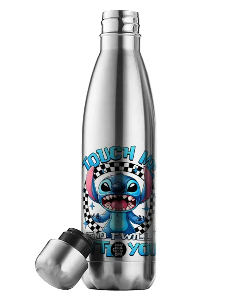 Stitch Touch Me And I Will Bite You — Μεταλλικό παγούρι θερμός Inox (Stainless steel), διπλού τοιχώματος, 500ml