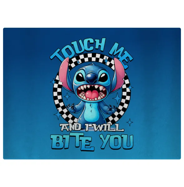 Stitch Touch Me And I Will Bite You — Επιφάνεια κοπής γυάλινη (38x28cm)