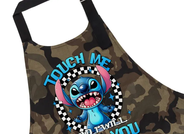 Stitch Touch Me And I Will Bite You — Ποδιά μαγειρικής Σεφ με τσέπες, Βαμβακερή, Camouflage (ΕΝΗΛΙΚΩΝ, 100% COTTON)