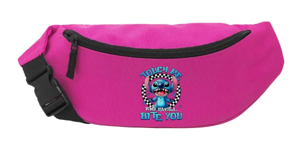 Stitch Touch Me And I Will Bite You — Unisex waist bag (banana) in PINK color with 2 pockets