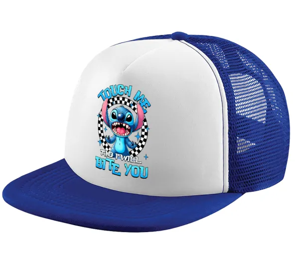 Stitch Touch Me And I Will Bite You — Καπέλο παιδικό Soft Trucker με Δίχτυ ΜΠΛΕ/ΛΕΥΚΟ (POLYESTER, ΠΑΙΔΙΚΟ, ONE SIZE)