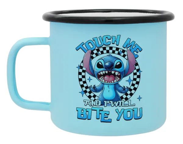 Stitch Touch Me And I Will Bite You — Κούπα Μεταλλική εμαγιέ ΜΑΤ σιέλ 360ml