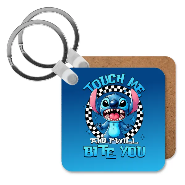 Stitch Touch Me And I Will Bite You — Ξύλινο τετράγωνο