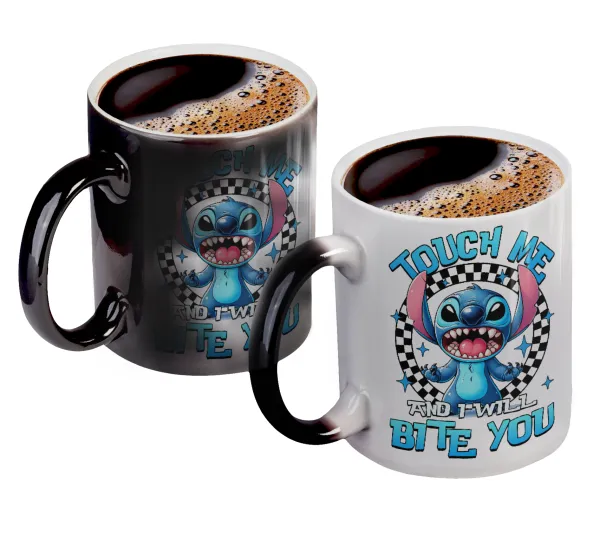 Stitch Touch Me And I Will Bite You — Κούπα Μαγική, κεραμική, 330ml που αλλάζει χρώμα με το ζεστό ρόφημα