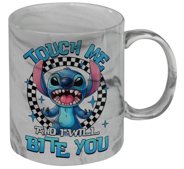 Stitch Touch Me And I Will Bite You — Κούπα κεραμική, marble style (μάρμαρο), 330ml