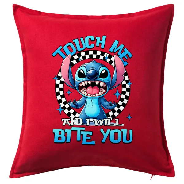 Stitch Touch Me And I Will Bite You — Μαξιλάρι καναπέ Κόκκινο 100% βαμβάκι, περιέχεται το γέμισμα (50x50cm)