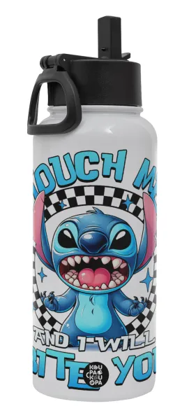 Stitch Touch Me And I Will Bite You — Metal mug thermo White with Straw and Spout Lid (Stainless steel), double wall, 950ml