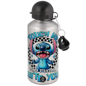 Stitch Touch Me And I Will Bite You, Μεταλλικό παγούρι νερού, Ασημένιο, αλουμινίου 500ml