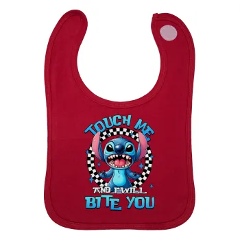 Stitch Touch Me And I Will Bite You, Σαλιάρα με Σκρατς Κόκκινη 100% Organic Cotton (0-18 months)