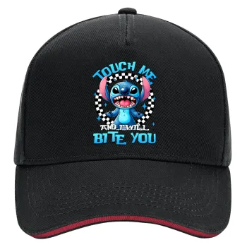 Stitch Touch Me And I Will Bite You, DRILL Adult Ultimate Hat BLACK/RED, (100% COTTON, ADULT, UNISEX, ONE SIZE)