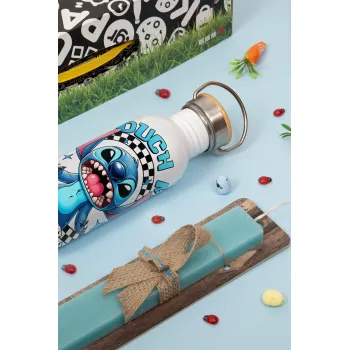 Stitch Touch Me And I Will Bite You, Πασχαλινή Λαμπάδα με παγούρι μεταλλικό (620ml, stainless steel) & κερί αρωματικό πλακέ (30cm) (ΤΙΡΚΟΥΑΖ)