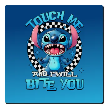 Stitch Touch Me And I Will Bite You, Τετράγωνο μαγνητάκι ξύλινο 6x6cm