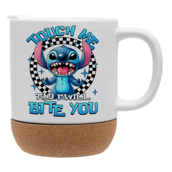 Stitch Touch Me And I Will Bite You, Κούπα, κεραμική με βάση φελού και καπάκι (ΜΑΤ), 330ml