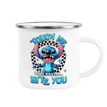 Stitch Touch Me And I Will Bite You, Κούπα Μεταλλική εμαγιέ λευκη 360ml