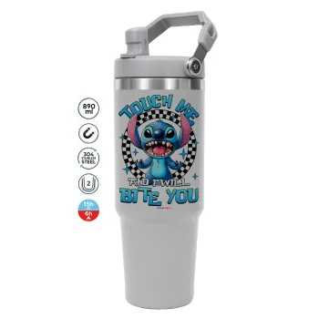 Stitch Touch Me And I Will Bite You, GREY color, 890ml (30oz) stainless Steel Tumbler with Handle