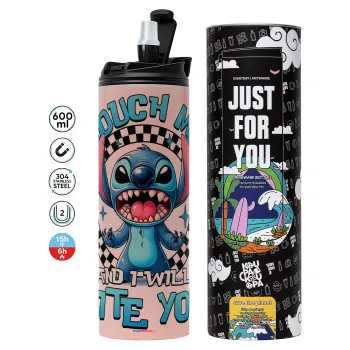 Stitch Touch Me And I Will Bite You, Tumbler stainless steel PINK 600ml