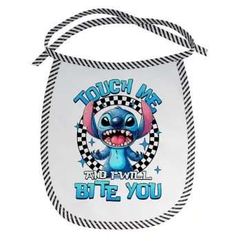 Stitch Touch Me And I Will Bite You, Σαλιάρα μωρού αλέκιαστη με κορδόνι Μαύρη
