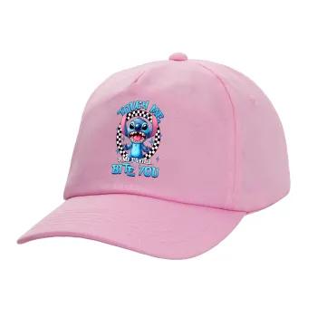 Stitch Touch Me And I Will Bite You, Casual children's baseball cap, 100% Cotton Twill, PINK (COTTON, CHILDREN'S, ONE SIZE)