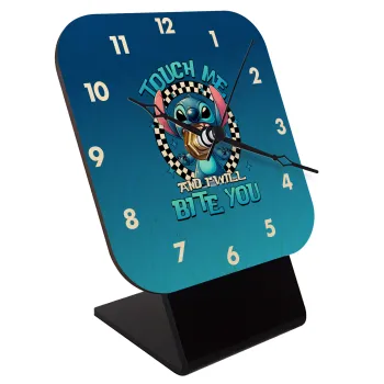 Stitch Touch Me And I Will Bite You, Quartz Table clock in natural wood (10cm)