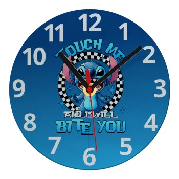 Stitch Touch Me And I Will Bite You, Ρολόι τοίχου γυάλινο (20cm)
