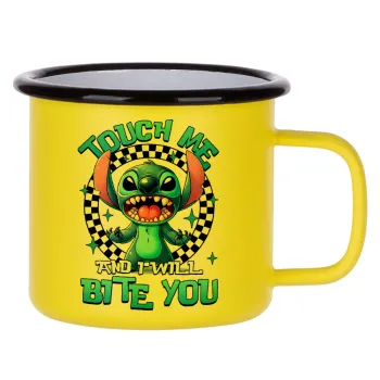 Stitch Touch Me And I Will Bite You, Κούπα Μεταλλική εμαγιέ ΜΑΤ Κίτρινη 360ml