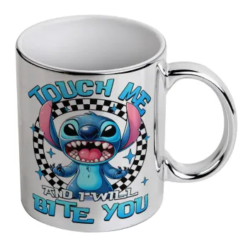 Stitch Touch Me And I Will Bite You, Mug ceramic, silver mirror, 330ml