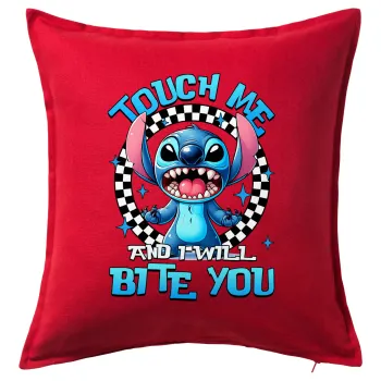 Stitch Touch Me And I Will Bite You, Sofa cushion RED 50x50cm includes filling